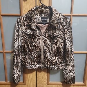 Insight New York Fuzzy Leopard Print Crop Jacket Size 4
